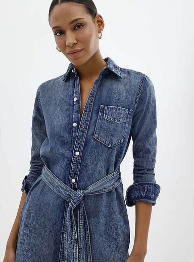 h&m tie belt denim dress H&M Tie-Belt Denim Dress
