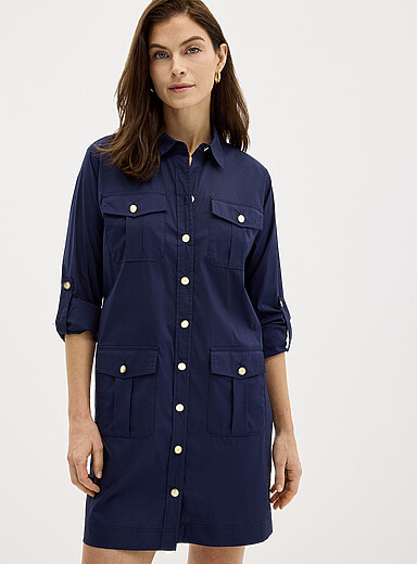 La robe chemise extensible boutons dor&eacute;s