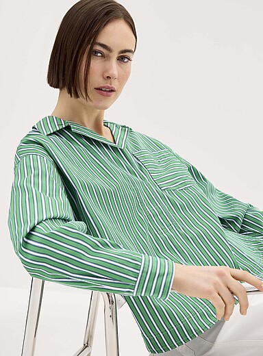 Lauren Ralph Lauren Green Green stripes open-collar loose blouse for women