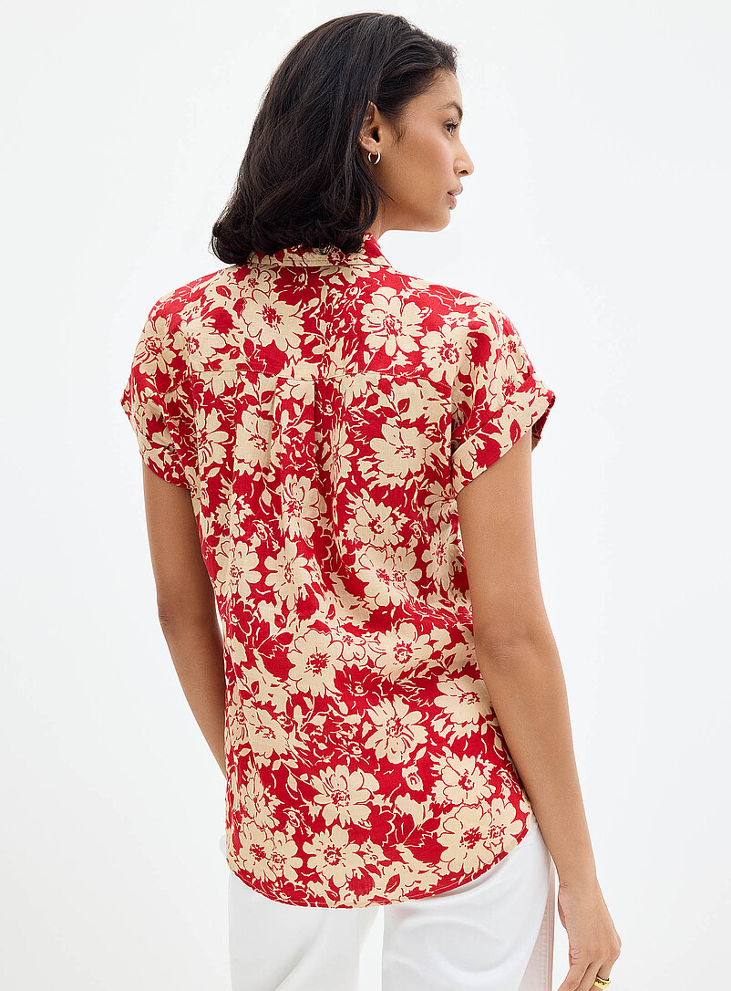 Lauren Ralph Lauren: La chemise lin jardin &eacute;carlate &agrave; mancherons Rouge pour femme