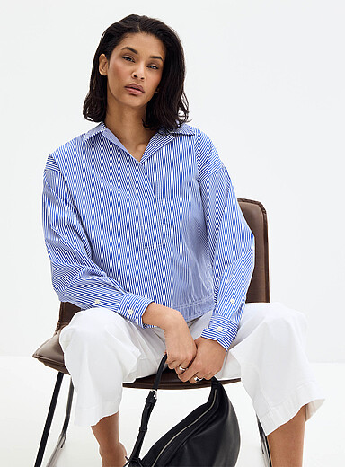 La blouse carr&eacute;e popeline ray&eacute;e