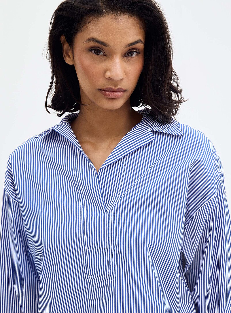 Lauren Ralph Lauren: La blouse carr&eacute;e popeline ray&eacute;e Bleu pour femme