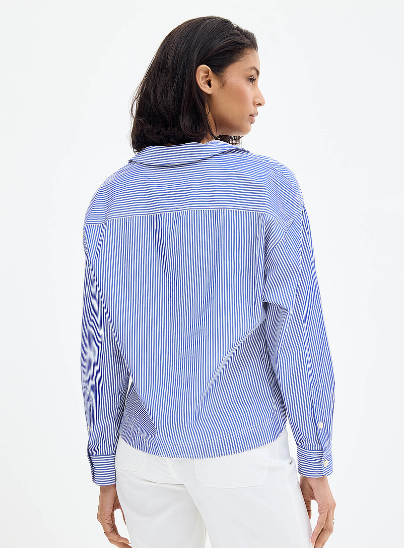 Lauren Ralph Lauren: La blouse carr&eacute;e popeline ray&eacute;e Bleu pour femme