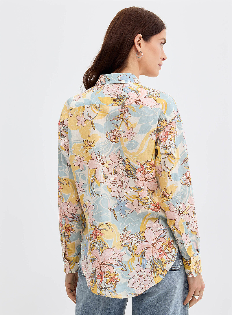 Lauren Ralph Lauren: La chemise fleurs anim&eacute;es pur lin Jaune dor&eacute; pour femme