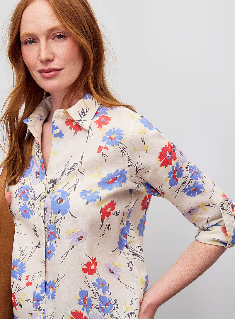 Lauren Ralph Lauren: Le chemise douces fleurs pur lin &Eacute;cru &agrave; motifs pour femme
