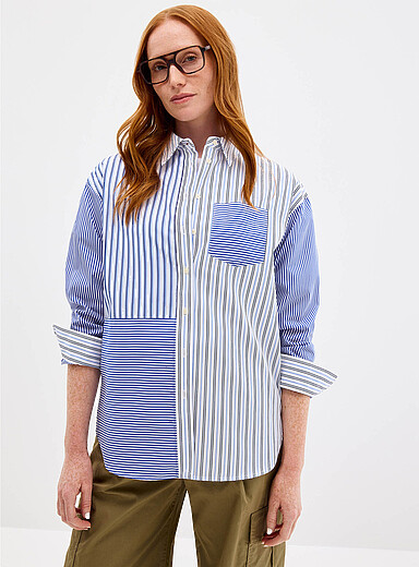Lauren Ralph Lauren Patterned Blue Block stripes poplin shirt for women