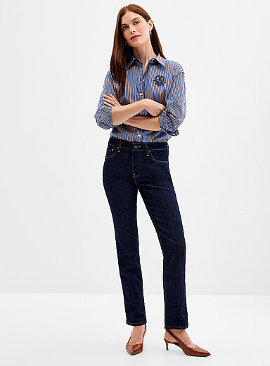 Lauren Ralph Lauren Indigo/Dark Blue Contrast seam dark jean <b>Fit: straight skinny leg, mid-rise</b> for women