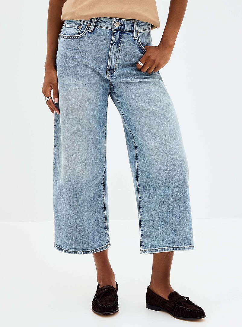 Lauren Ralph Lauren: Le jean d&eacute;lav&eacute; &eacute;court&eacute; <b>Coupe : jambe large, taille haute</b> Bleu pour femme