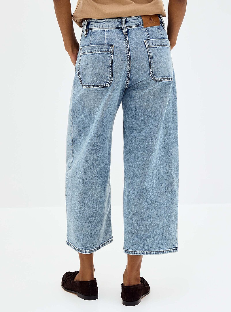 Lauren Ralph Lauren: Le jean d&eacute;lav&eacute; &eacute;court&eacute; <b>Coupe : jambe large, taille haute</b> Bleu pour femme