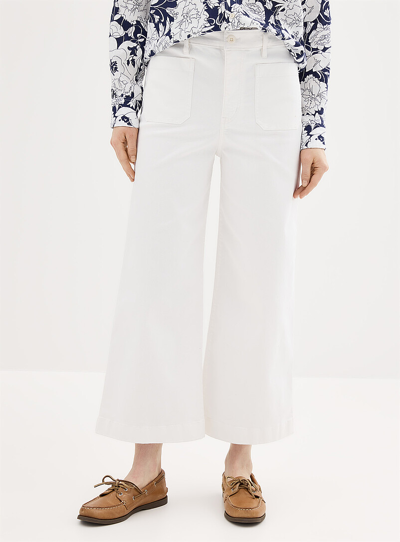Lauren Ralph Lauren: Le jean blanc &eacute;court&eacute; poches plaqu&eacute;es <b>Coupe : jambe large, taille haute</b> Blanc pour femme
