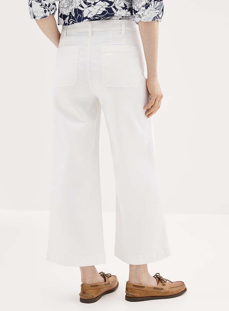 Lauren Ralph Lauren: Le jean blanc &eacute;court&eacute; poches plaqu&eacute;es <b>Coupe : jambe large, taille haute</b> Blanc pour femme