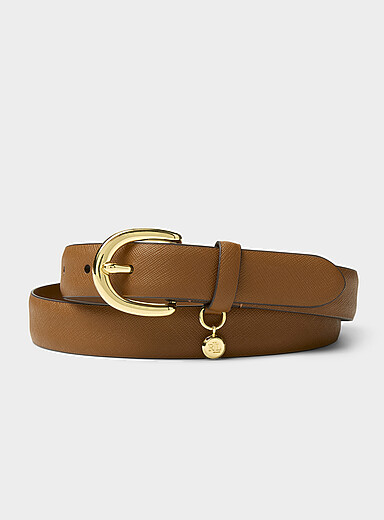 Signature charm textured leather belt