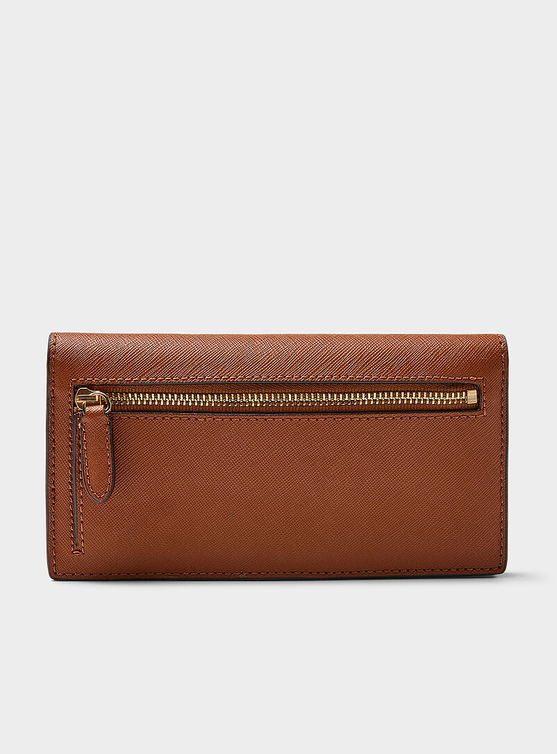 Lauren Ralph Lauren: Le portefeuille pliable cuir textur&eacute; Brun pour femme
