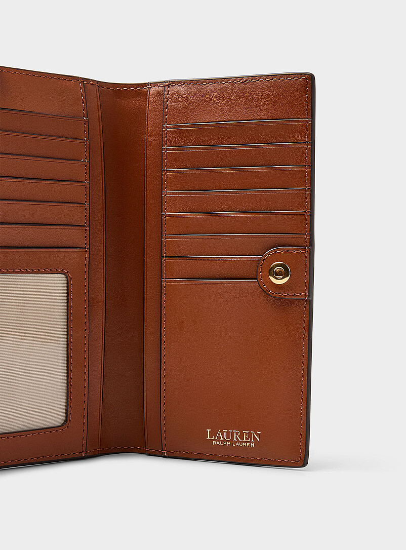 Lauren Ralph Lauren: Le portefeuille pliable cuir textur&eacute; Brun pour femme