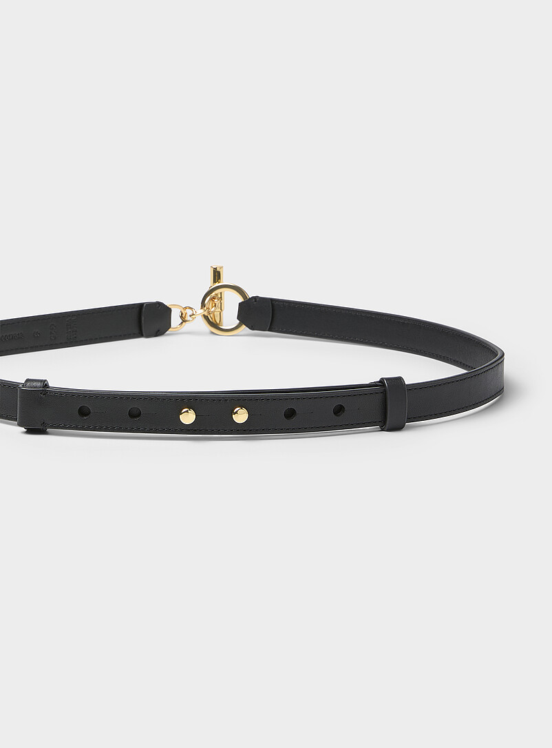 Lauren Ralph Lauren: La fine ceinture cuir anneau et barillet Noir pour femme