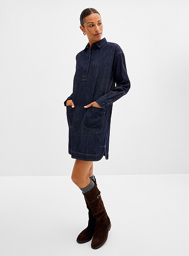 La robe denim l&eacute;ger poches plaqu&eacute;es