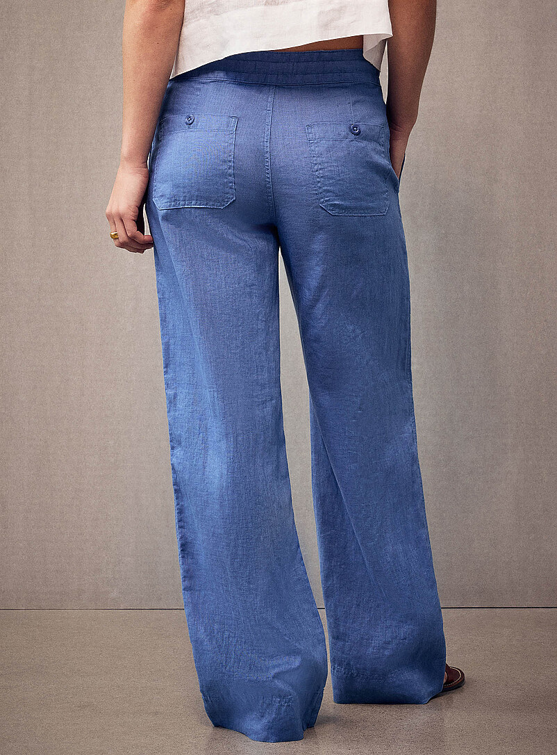 Lauren Ralph Lauren: Le pantalon pur lin bleu acier <b>Coupe : jambe large, taille mi-haute</b> Bleu pour femme