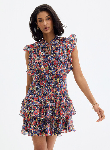 La robe chiffon fleuri &agrave; volants