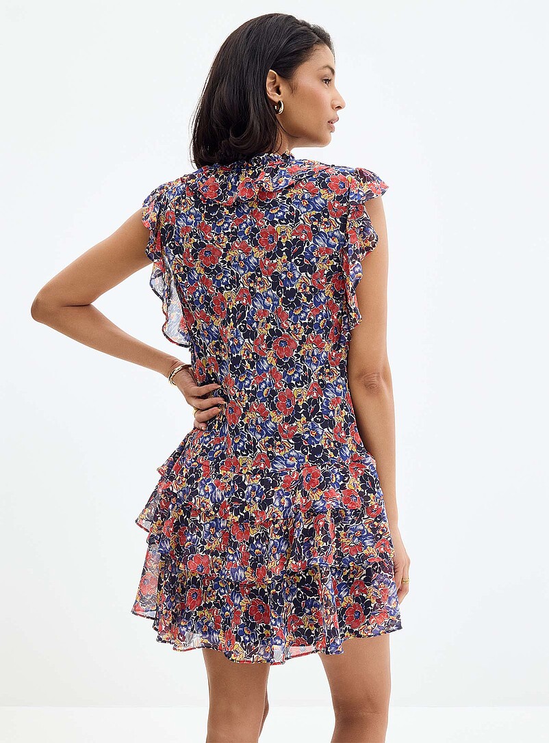 Lauren Ralph Lauren Patterned Blue Ruffled floral chiffon dress for women