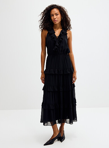 Ruffled tiered chiffon dress