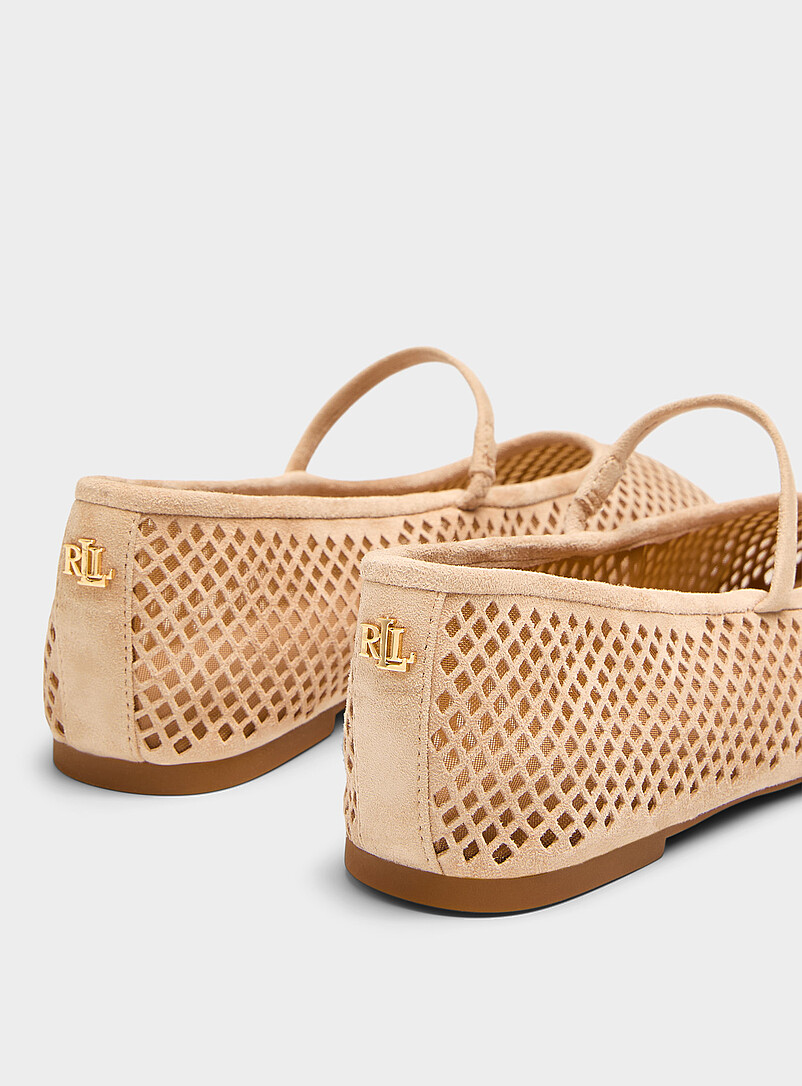 Lauren Ralph Lauren: La ballerine su&egrave;de ajour&eacute; Jayna Femme Sable pour femme