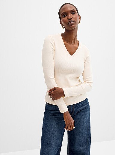 Lauren Ralph Lauren White Broad ribbing cream-coloured T-shirt for women