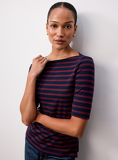 Lauren Ralph Lauren Navy/Midnight Blue Striped 3/4-sleeve boat-neck T-shirt for women
