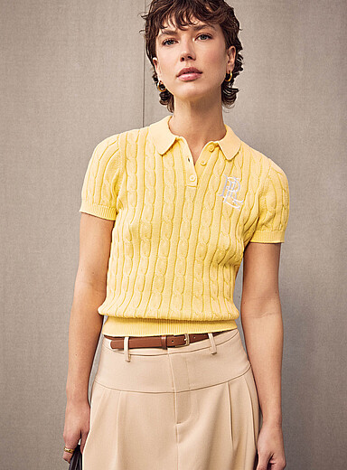 Le polo c&acirc;bles torsad&eacute;s jaune beurre logo brod&eacute;