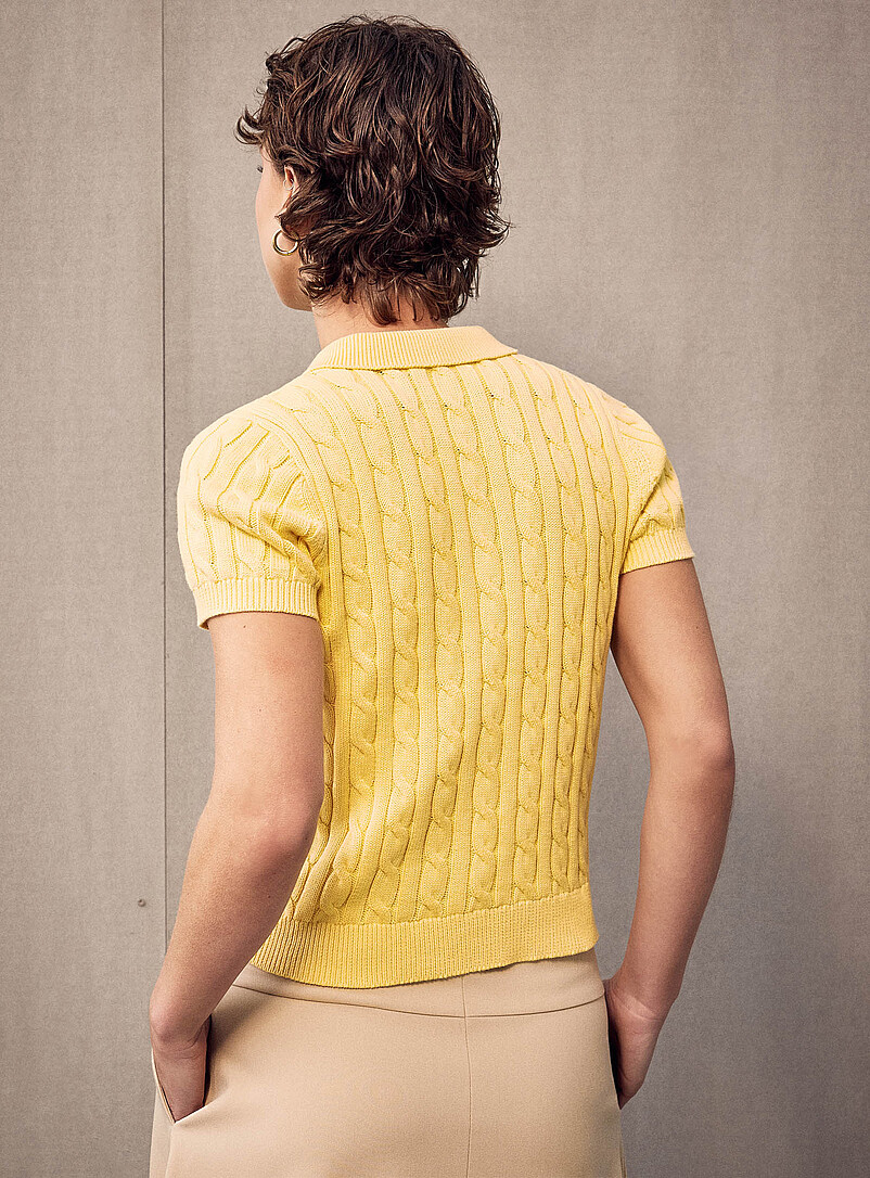 Lauren Ralph Lauren Corn/Vanilla Yellow Butter yellow embroidered cable-knit polo shirt for women