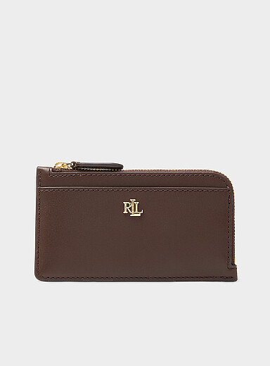 Le porte-cartes zipp&eacute; cuir brun