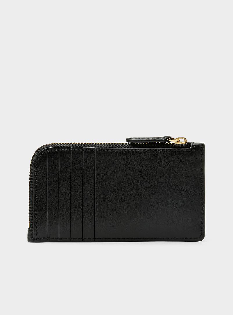Lauren Ralph Lauren: Le porte-cartes cuir zipp&eacute; uni Noir pour femme