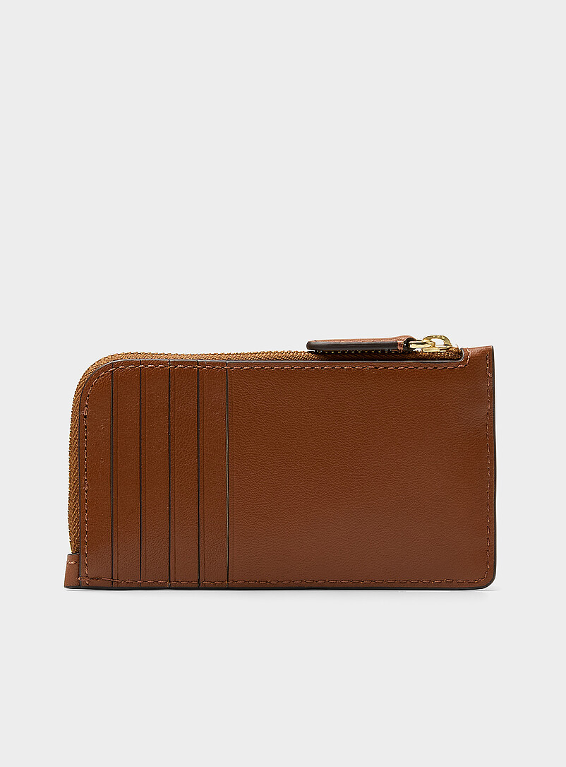 Lauren Ralph Lauren: Le porte-cartes cuir zipp&eacute; uni Noir pour femme