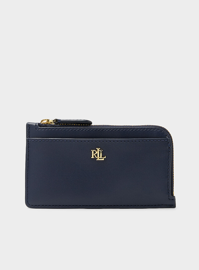 Lauren Ralph Lauren: Le porte-cartes cuir zipp&eacute; uni Noir pour femme