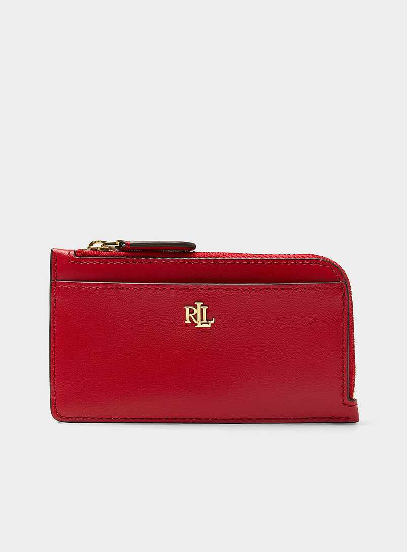 Lauren Ralph Lauren: Le porte-cartes cuir zipp&eacute; uni Noir pour femme