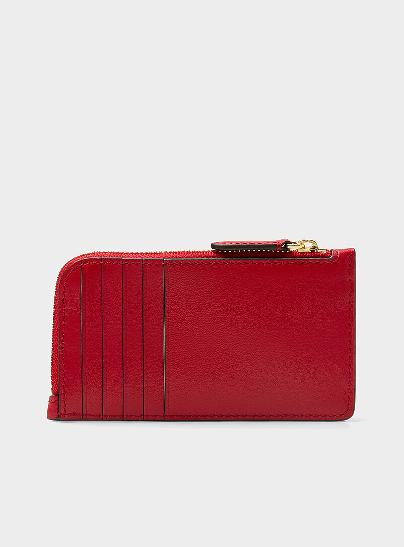 Lauren Ralph Lauren: Le porte-cartes cuir zipp&eacute; uni Noir pour femme