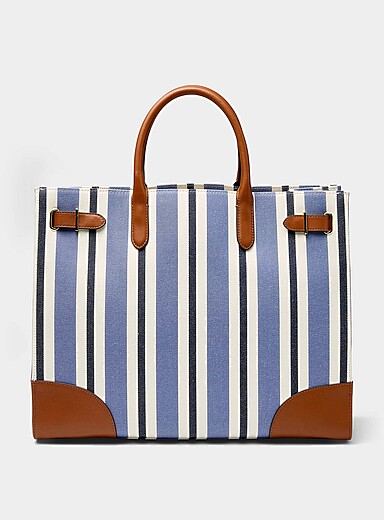 Devyn striped woven fabric tote bag