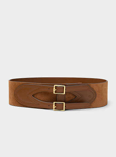 Lauren Ralph Lauren: La large ceinture su&egrave;de et cuir effet corset Brun pour femme