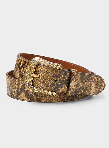Lauren Ralph Lauren Patterned Brown Engraved buckle snakeskin belt for women