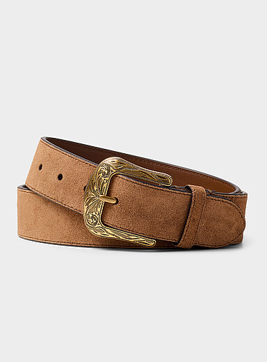 Lauren Ralph Lauren: La ceinture su&egrave;de boucle western dor&eacute;e Brun pour femme