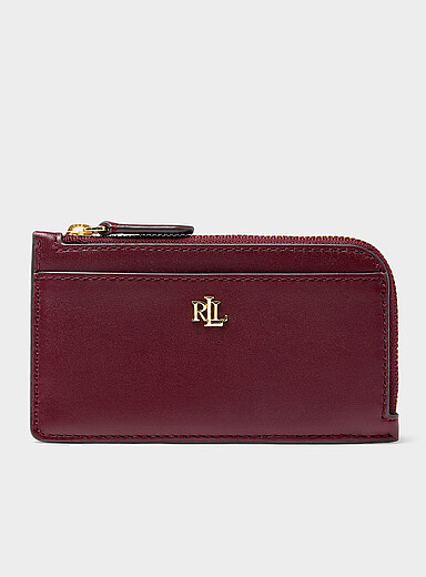 Burgundy leather zipped card holder
