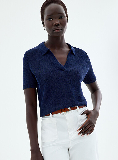 Fine-knit Johnny-collar sweater