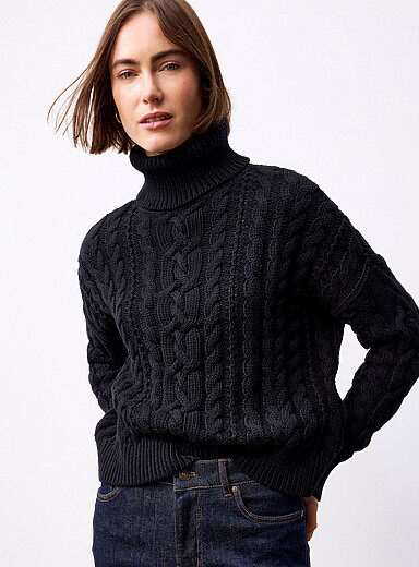 Lauren Ralph Lauren Black Pure cotton cable-knit turtleneck for women