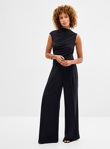 Lauren Ralph Lauren: Le pantalon cr&ecirc;pe ultrafluide <b>Coupe : jambe large, taille haute</b> Noir pour femme