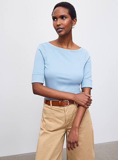 Judy ashy blue boat-neck T-shirt