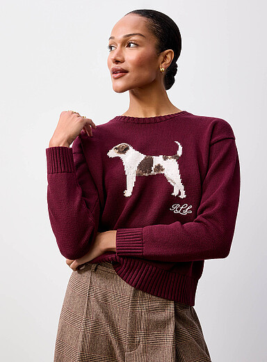 Lauren Ralph Lauren: Le chandail pur coton chien Bourgogne pour femme
