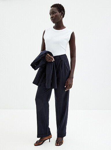 Supple wool pinstripe pant <b>Fit: Straight leg, high rise</b>