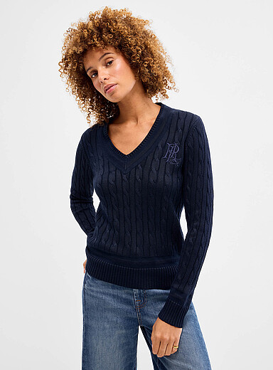Lauren Ralph Lauren: Le chandail fin tricot c&acirc;bles torsad&eacute;s Bleu marine - Bleu nuit pour femme