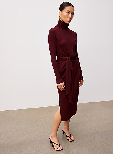 Lauren Ralph Lauren: La robe col roul&eacute; taille nou&eacute;e Bourgogne pour femme