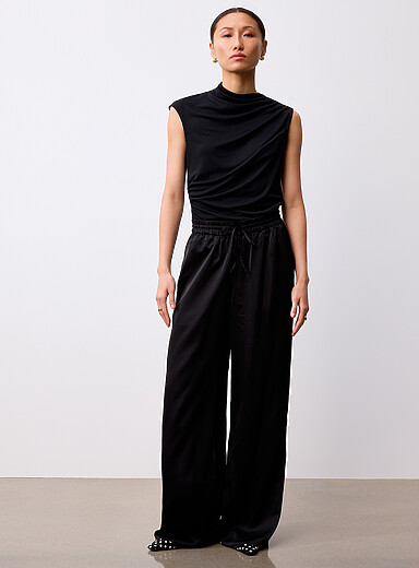 Lauren Ralph Lauren Black Comfy waist flowy satin pant <b>Fit: Wide leg, high rise</b> for women