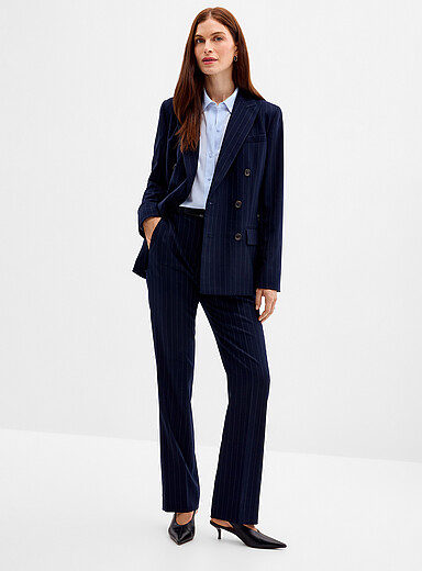 Banker stripes navy pant <b>Fit: Wide leg, mid rise</b>